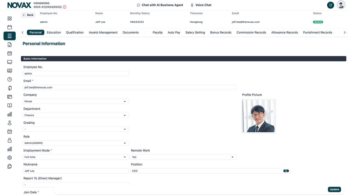 NOVAX HRMS Dashboard
